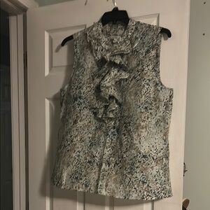 Banana Republic Black and White Ruffled Sleeveless Blouse